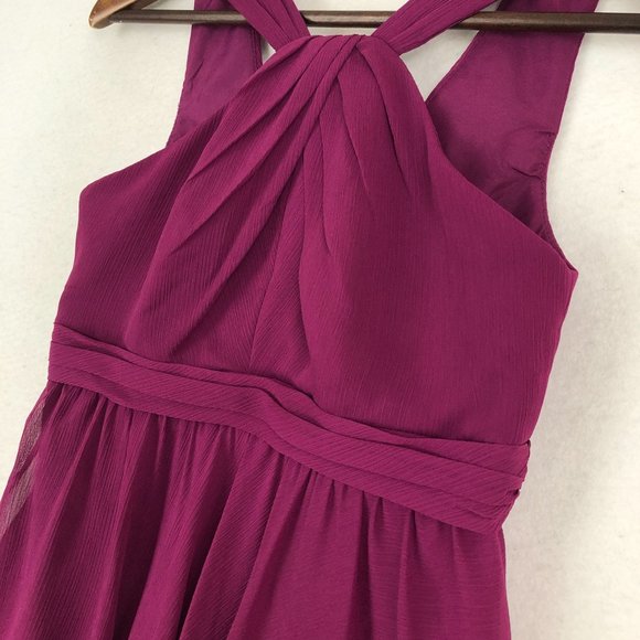 David's Bridal Women's Size 2 Purple Short Crinkle Chiffon Sleeveless Dress - Picture 4 of 11